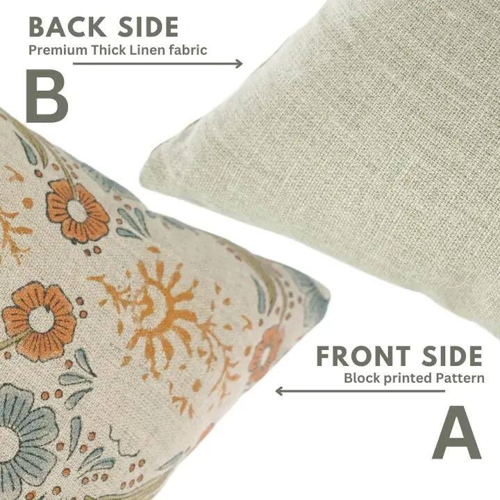 Fabdivine Rustic Thick Linen Block Print Orange Cushion Cover Throw Bedroom, Vanshika