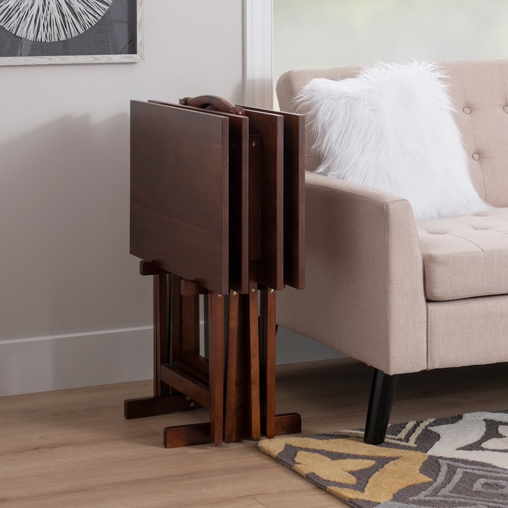 Linon Alston 5-Piece Folding TV Snack Tray Table Set with Storage