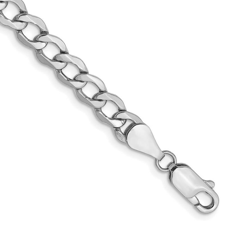 Curata 14k White Gold Hollow Polished Lobster Claw Closure 5.25mm Semi solid Curb Link Chain Bracelet