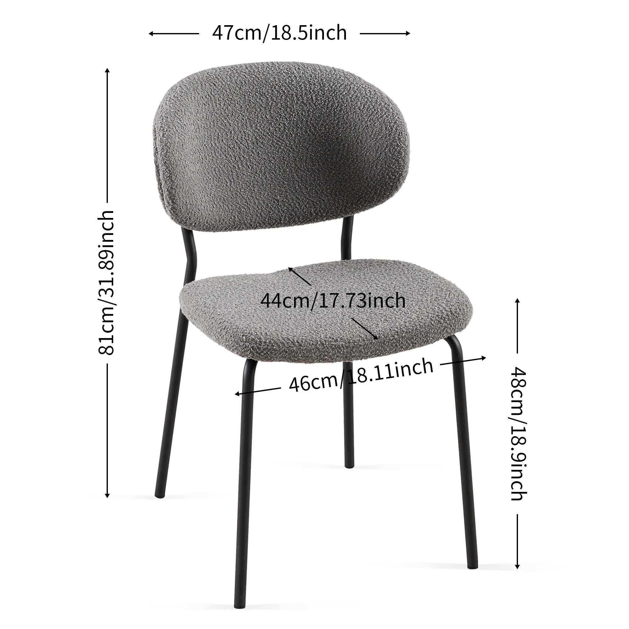 Set Of 4 Modern Boucle Dining Chairs - Upholstered Armless Kitchen Chairs With Black Metal Legs, White