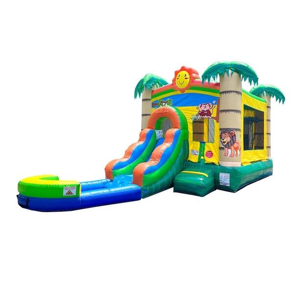 slide 2 of 5, Pogo Bounce House Crossover Bounce House with Slide and Splash Pool, Tropical Smiley Face