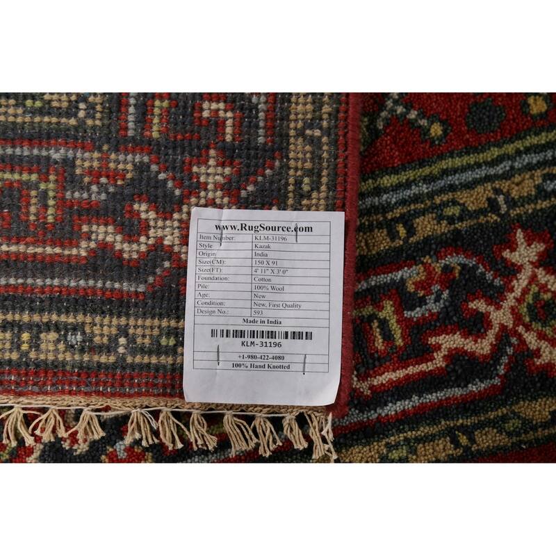 Geometric Heriz Serapi Indian Accent Rug Hand-Knotted Wool Carpet - 3'0"x 4'11"