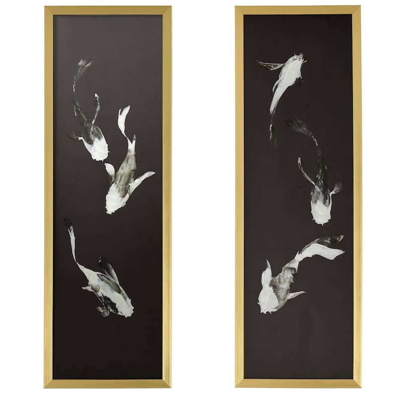 Koi Fish - Set of Two Printed Wall Art with Hand Painted Accents - Gold Frame - 2-piece Set - 12 x 36