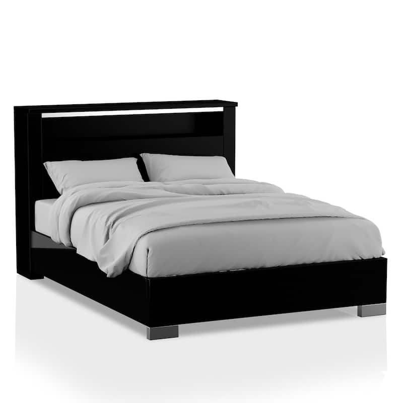 Furniture of America Lofa Modern Black Wood Panel Bed with LED