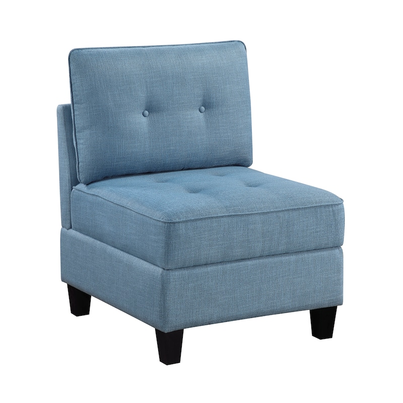 Dorian 26" Textured Fabric Armless Chair - Storage, Button-Tufted - Blue