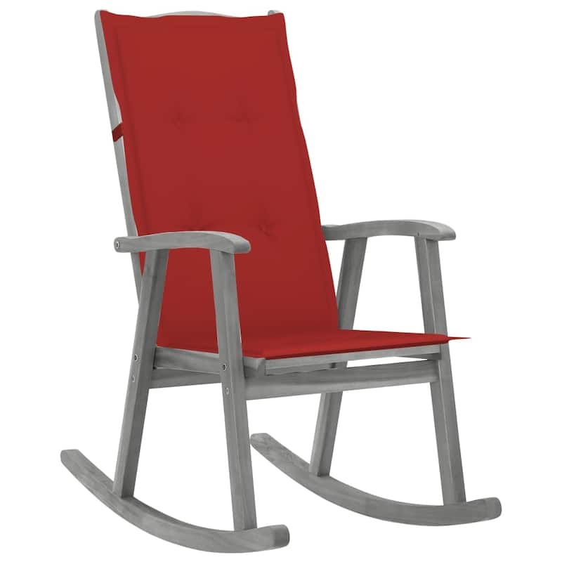 vidaXL Rocking Chair with Cushions Gray Solid Acacia Wood - 22.4" x 39.3" x 46"