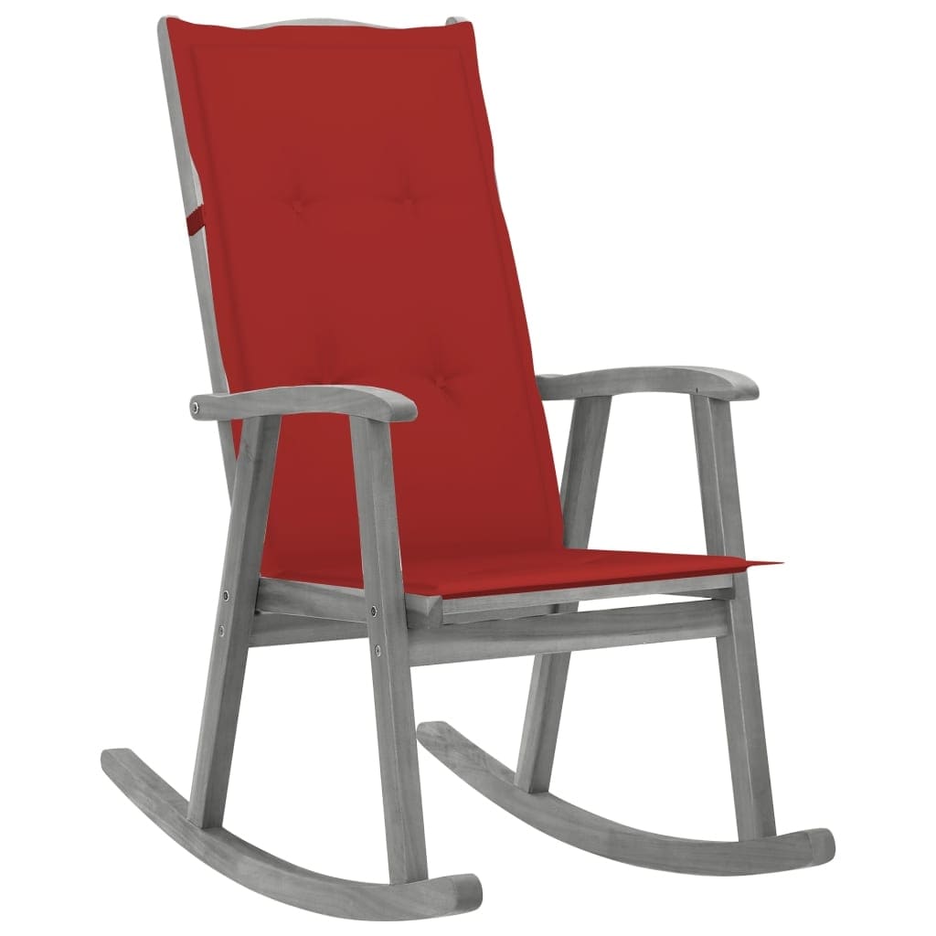 vidaXL Rocking Chair with Cushions Gray Solid Acacia Wood - 22.4" x 39.3" x 46"