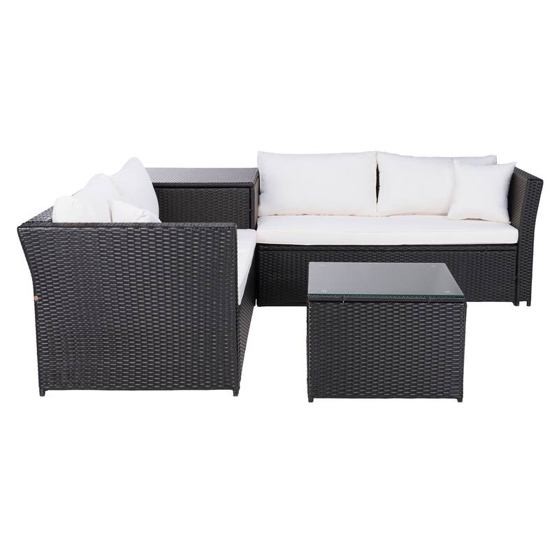 SAFAVIEH Helga Outdoor 4-Piece Conversation Patio Set with Storage - 57"W x 31"D x 26"H