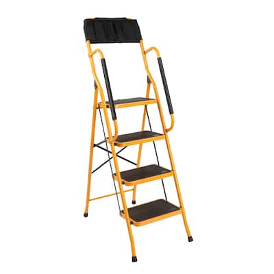 4 Step Ladder, Portable Folding Step Stool, with Tool Bag - N/A