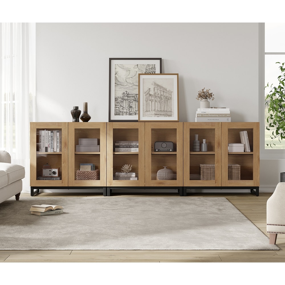 WAMPAT Multifunctional Sideboard Buffet Cabinets with Glass Doors, Modern Sideboard with Adjustable Shelf, Coffee Bar Cabinet