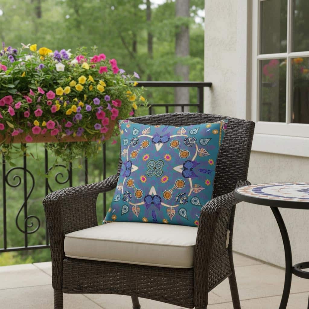 HomeRoots 16" x 16" Blue and Gold Blown Seam Paisley Indoor Outdoor Throw Pillow - 16.00' X '5.00' X '16.00