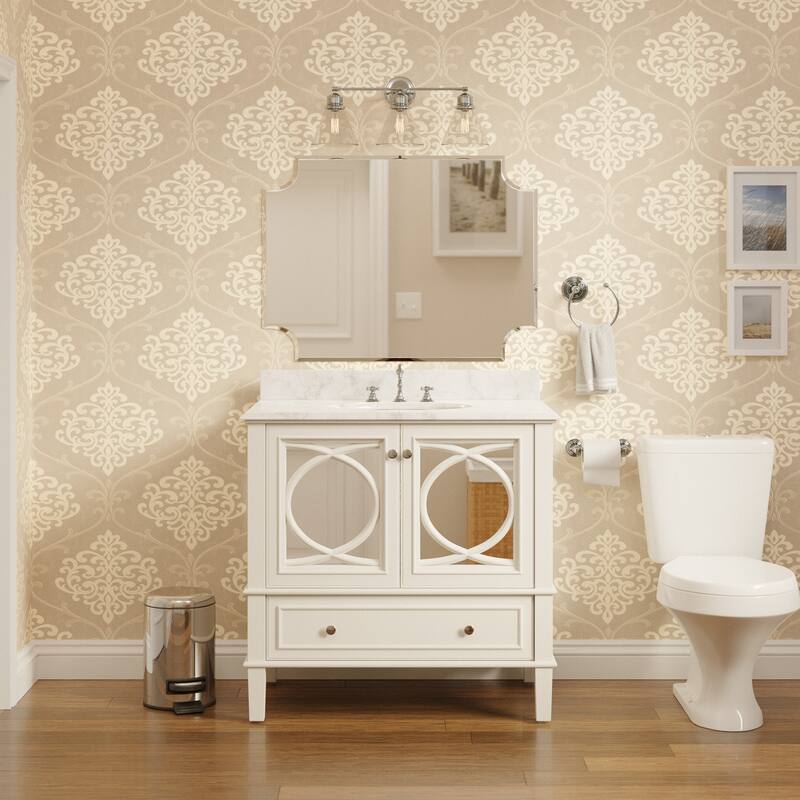 KitchenBathCollection Olivia 36" Bathroom Vanity with Carrara Marble Top - White