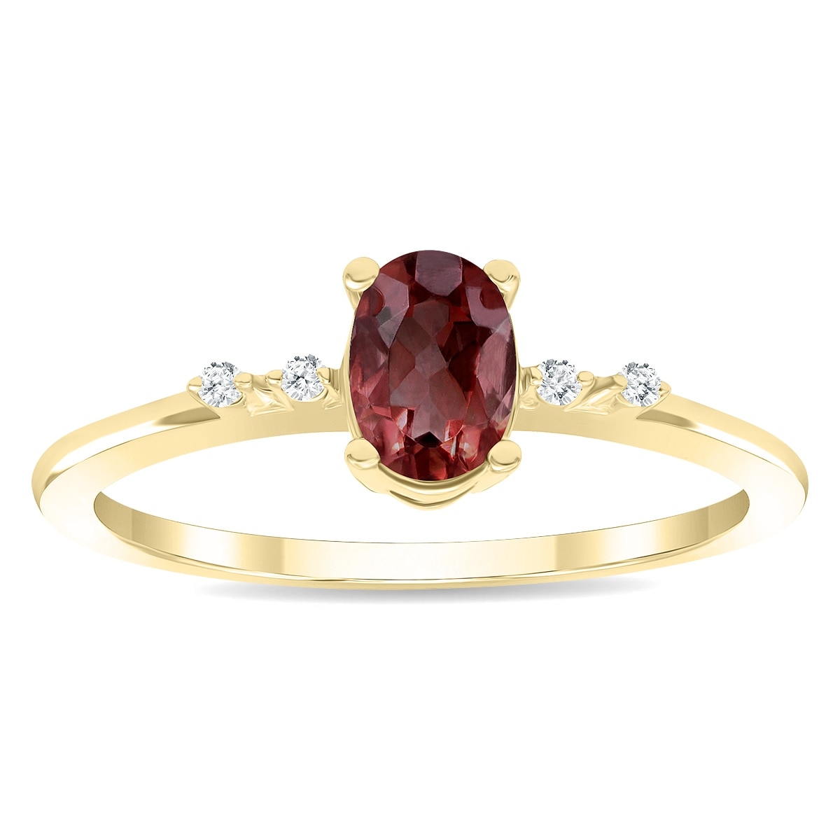 Marquee Women's Oval Shaped Garnet and Diamond Sparkle Ring in 10K Yellow Gold