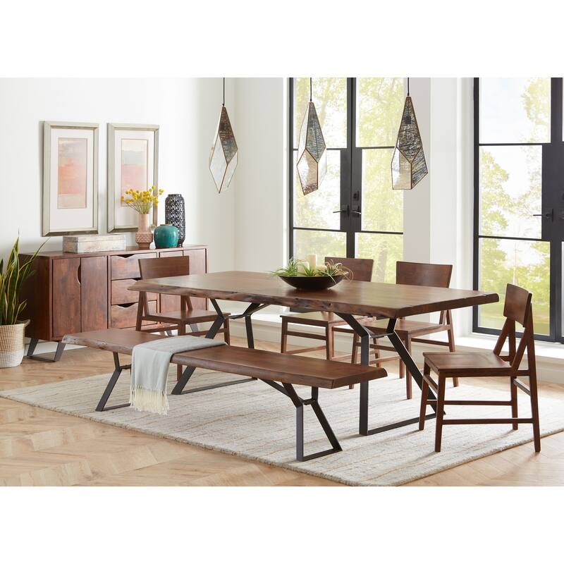 Nottingham 94-Inch Acacia Wood Dining Table in Walnut Finish - Brown