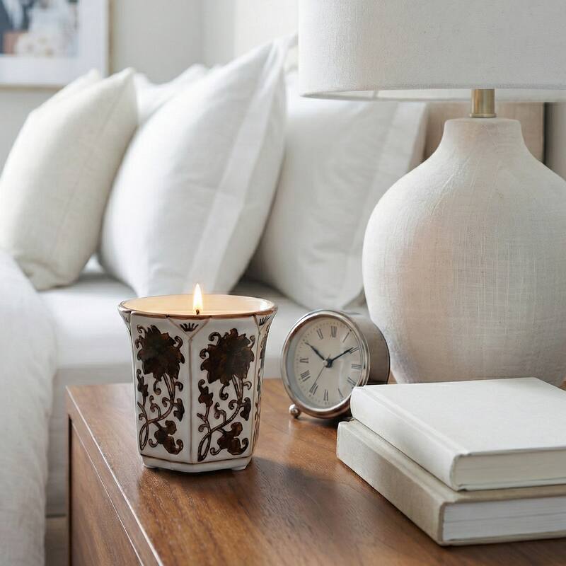 Modern Chinoiserie Ceramic Candle - Lavender Verbena Scented - 4.0"