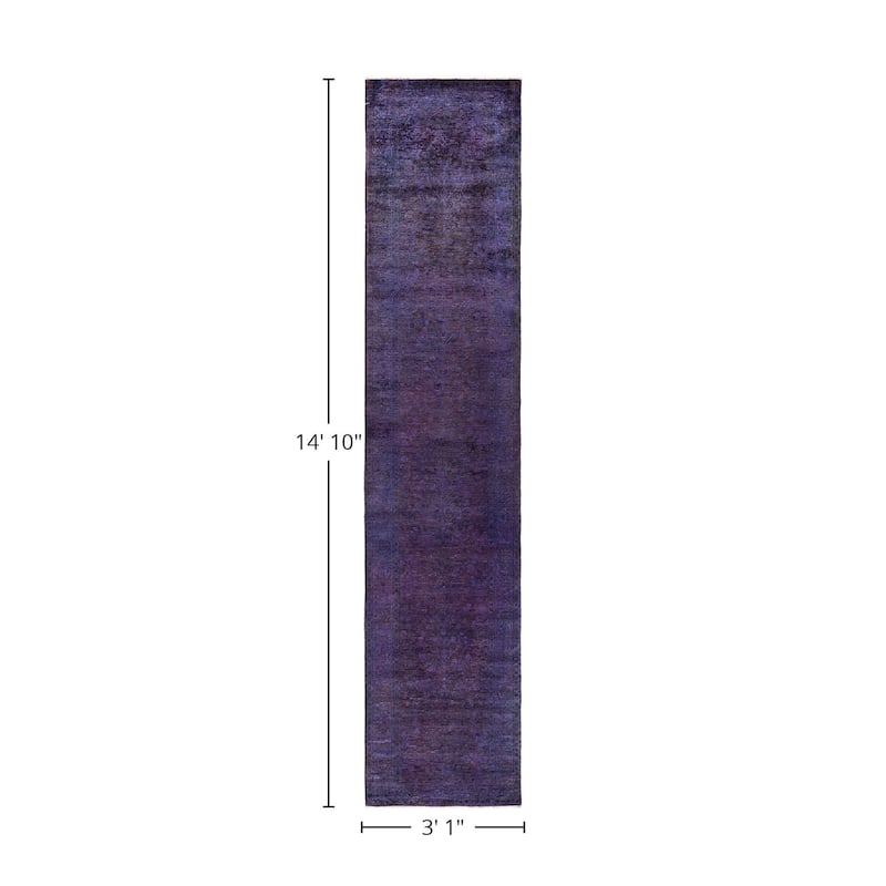 Overton Hand Knotted Wool Vintage Inspired Modern Contemporary Overdyed Purple Runner Rug - 3' 1" x 14' 10"