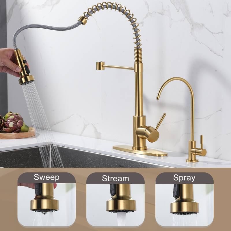 WOWOW Three Function Pull Down Kitchen Faucet with Drinking Water Faucet