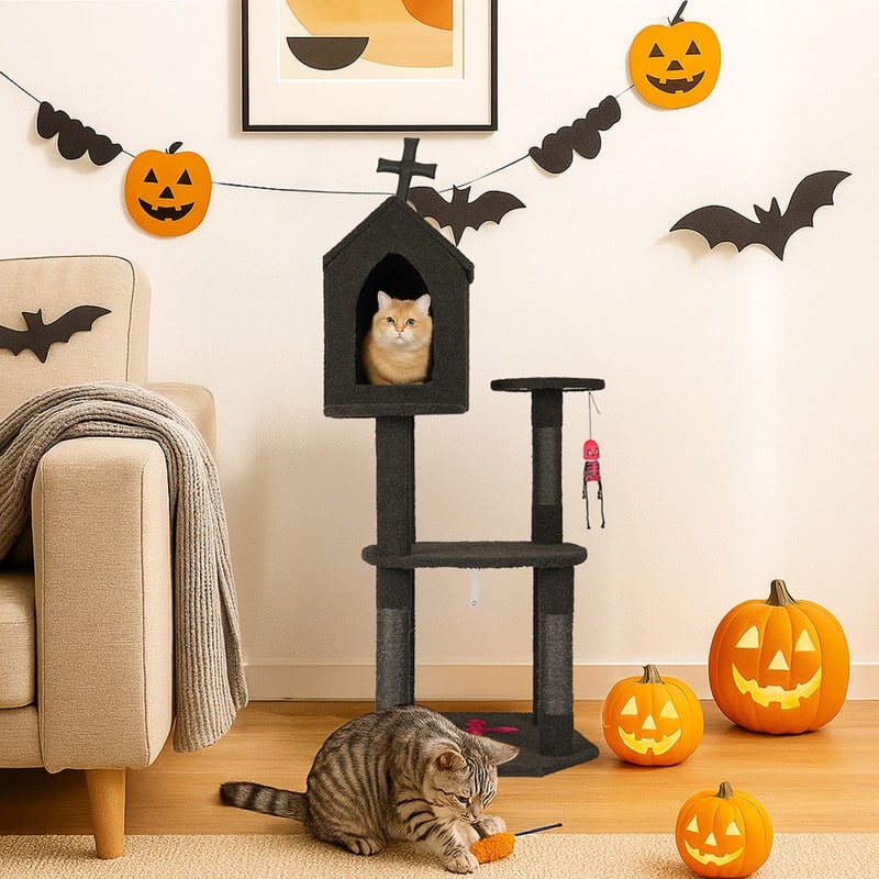 57" Cat Tower with Spacious Cat Condo Scratching Posts