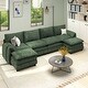 preview thumbnail 1 of 28, Moasis 142 Inch Modular Velvet Sectional Sofa with Movable Ottoman and Pillow Armrest for Living Room Green