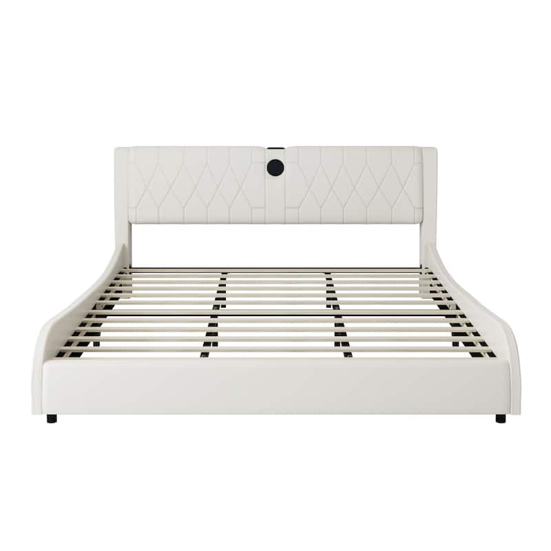 King Size Luxurious Faux Leather Platform Bed with RGB LED Lights