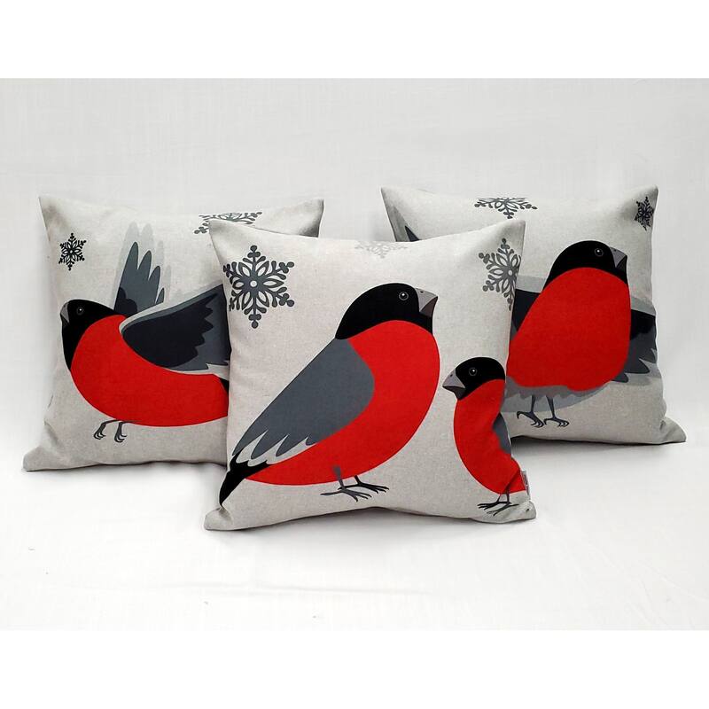 Winter Finch Flying Bird Throw Pillow