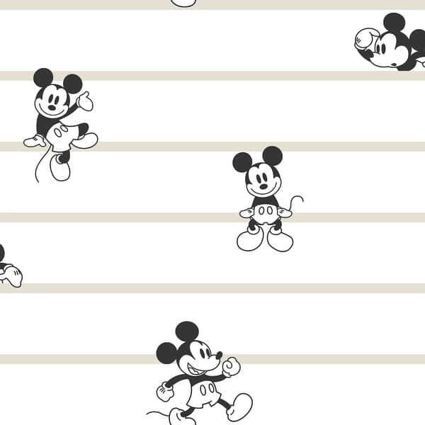 slide 2 of 6, Disney Mickey Mouse Stripe Black & White Wallpaper