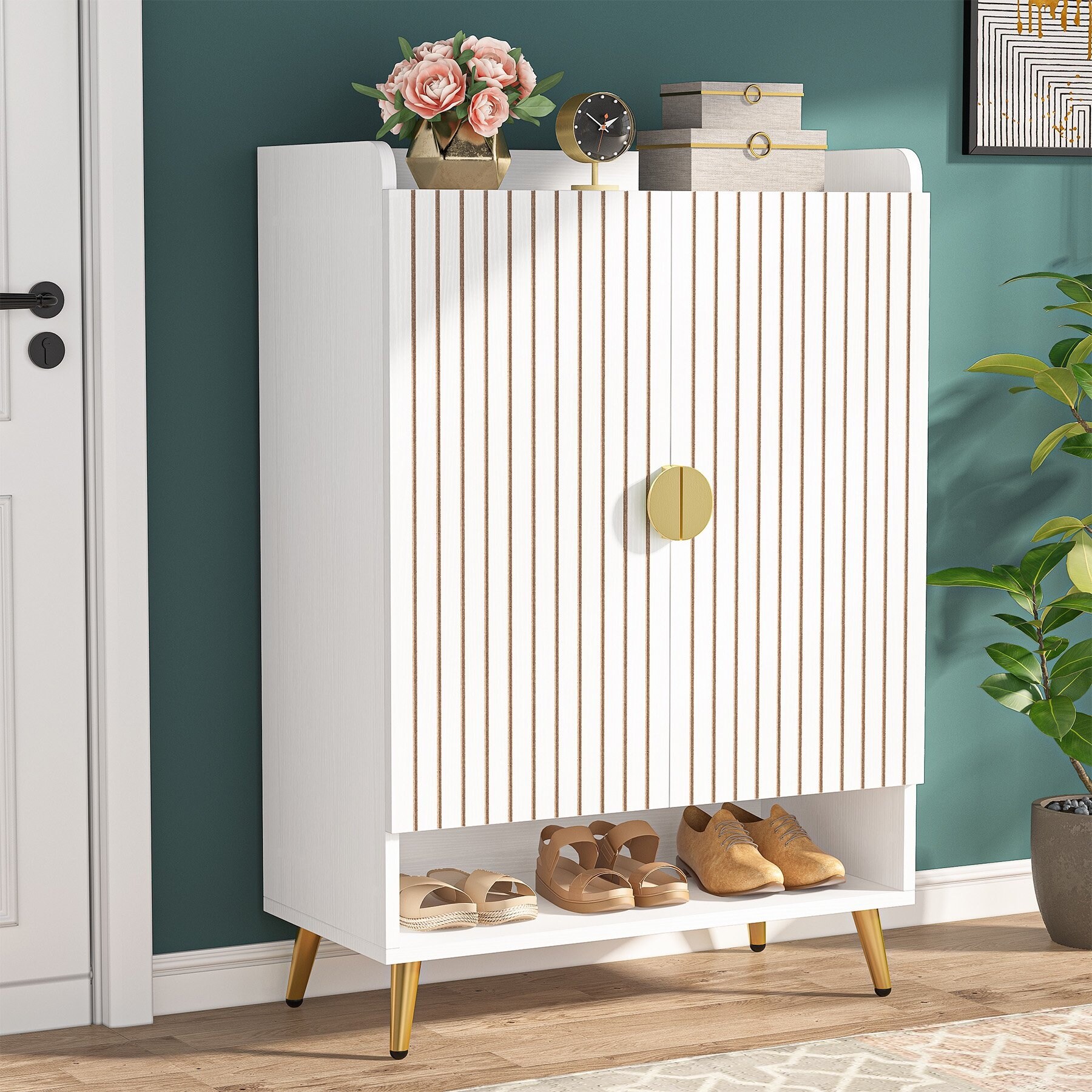 Shoe Cabinet with Doors 7 Tier Shoe Storage Cabinet for Entryway