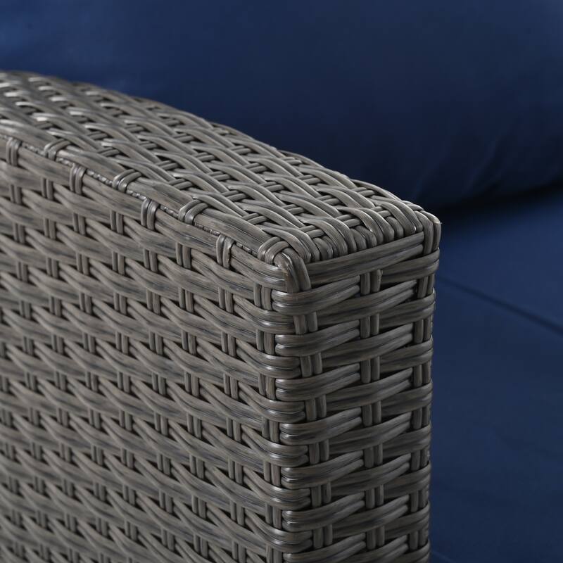 4 PCS Dark Grey Patio Furniture Set with PE Wicker Sofa, Loveseat Set, Chairs, and Tempered Glass Table