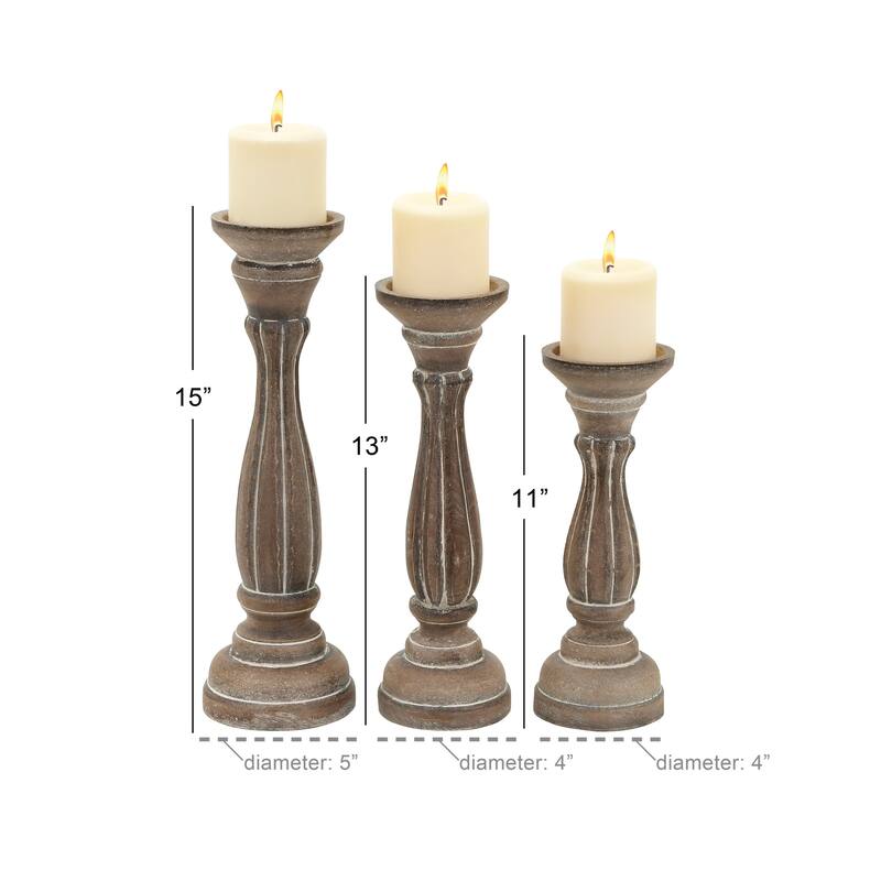 Wooden Distressed Turned Decorative Candle Holder - Set of 3 Gray, Brown, Blue, Green - Roche River Decor