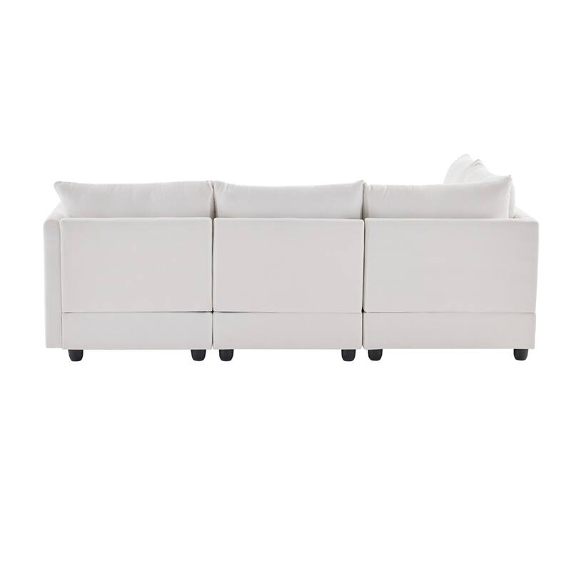 Modern L-Shape 5-Seat Sectional Sofa w/ 2 Pillows, Convertible Ottoman