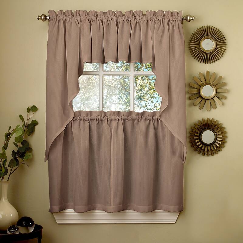 Opaque Ribcord Kitchen Curtain Pieces - Tiers/ Valances/ Swags - 36" Tier Pair - Taupe