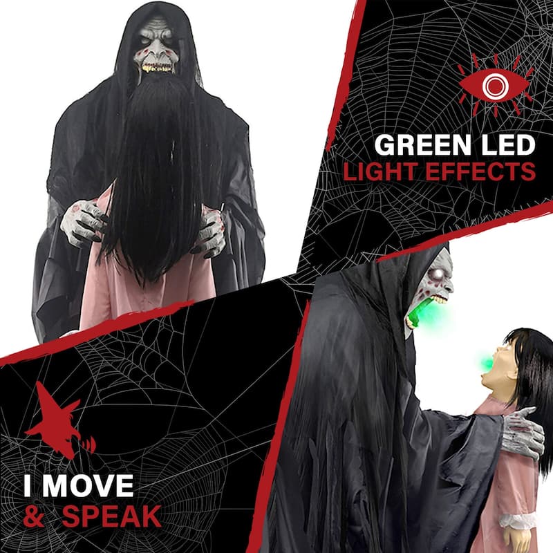 Haunted Hill Farm Soul Sucker Demon Reaper by Tekky, Premium Talking Halloween Animatronic, Plug-In or Battery
