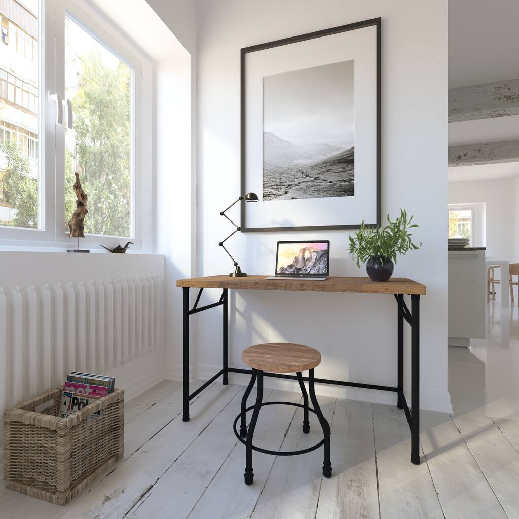Industrial Desk with Stool - Rustic Oak