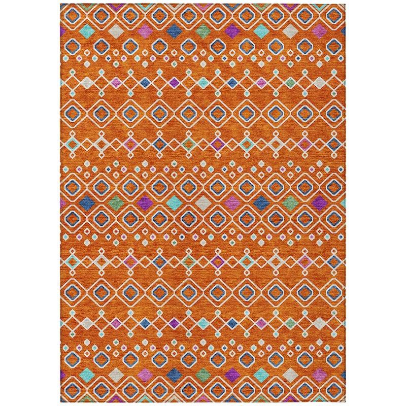 Machine Washable Indoor/ Outdoor Global Contempory Chantille Rug