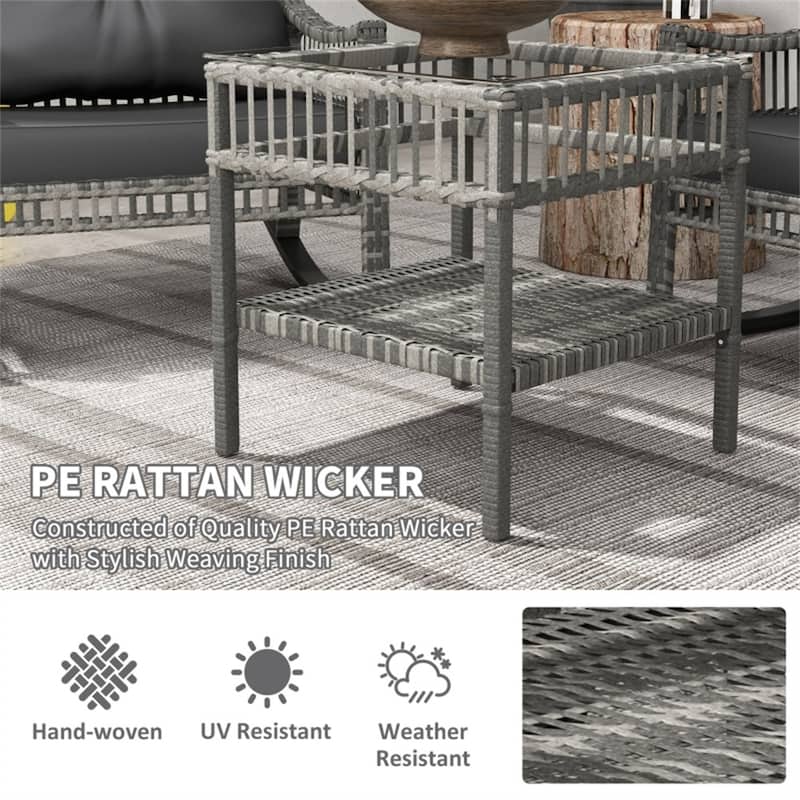 3 Piece PE Rattan Outdoor Patio Set with Rocker Chairs and Table