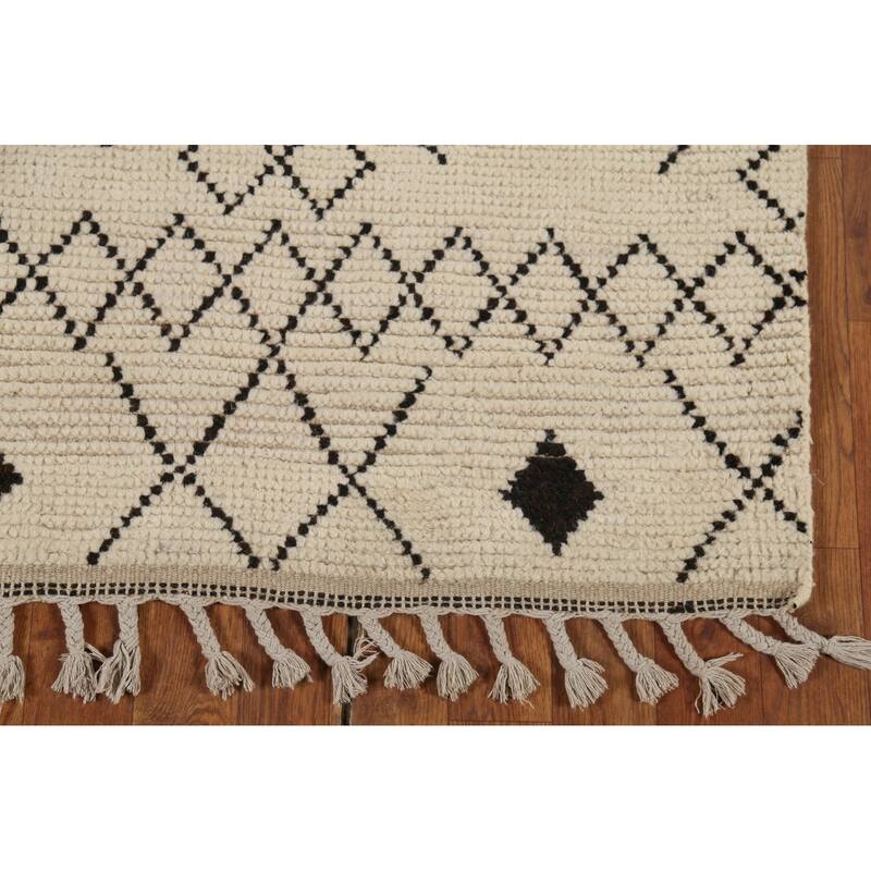 Ivory Striped Moroccan Oriental Accent Rug Handmade Wool Carpet - 2'10"x 5'6"