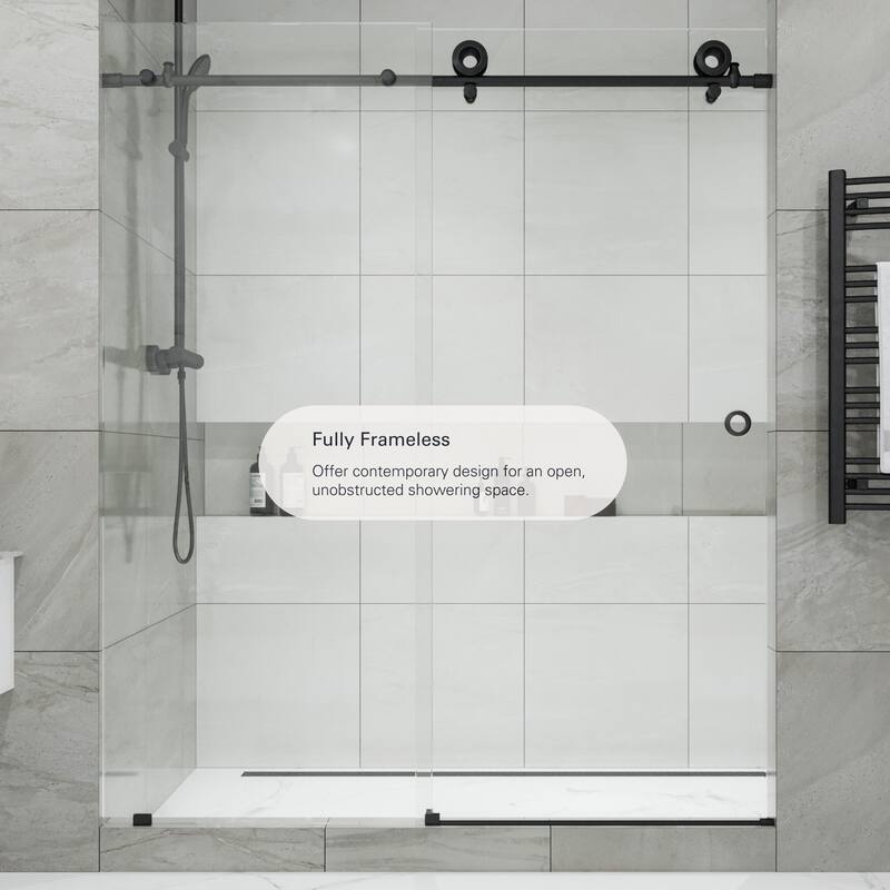Seawin Crystal 44 - 48 x 78 inches Frameless Sliding Shower Door 3/8 in. (10 mm) Clear Tempered Glass with NanoShield Coating