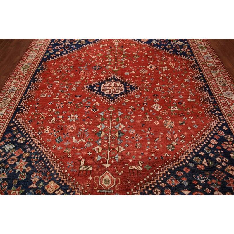 Tribal Geometric Yalameh Vegetable Dye Rug Hand-Knotted Wool Carpet - 9'0" x 11'6"