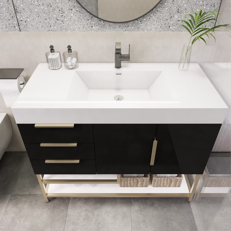 Noble 42" Free Standing Vanity (L Drawer) with Reinforced Acrylic Sink - 42" Width