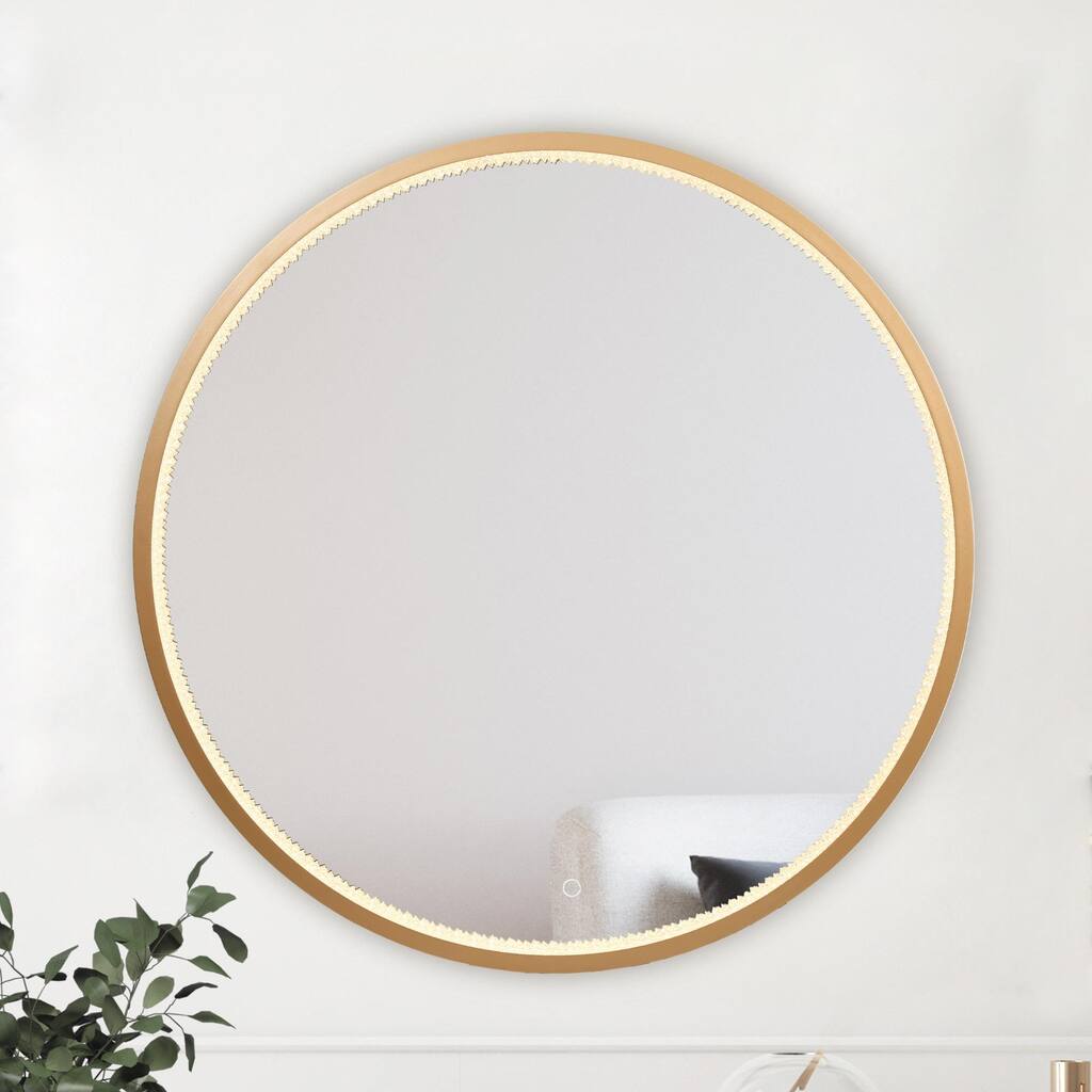 Luxury Large Accent Wall Mirror Round Crystal Bathroom Vanity Mirror Gold Bedroom Mirror - D36"x*W2"