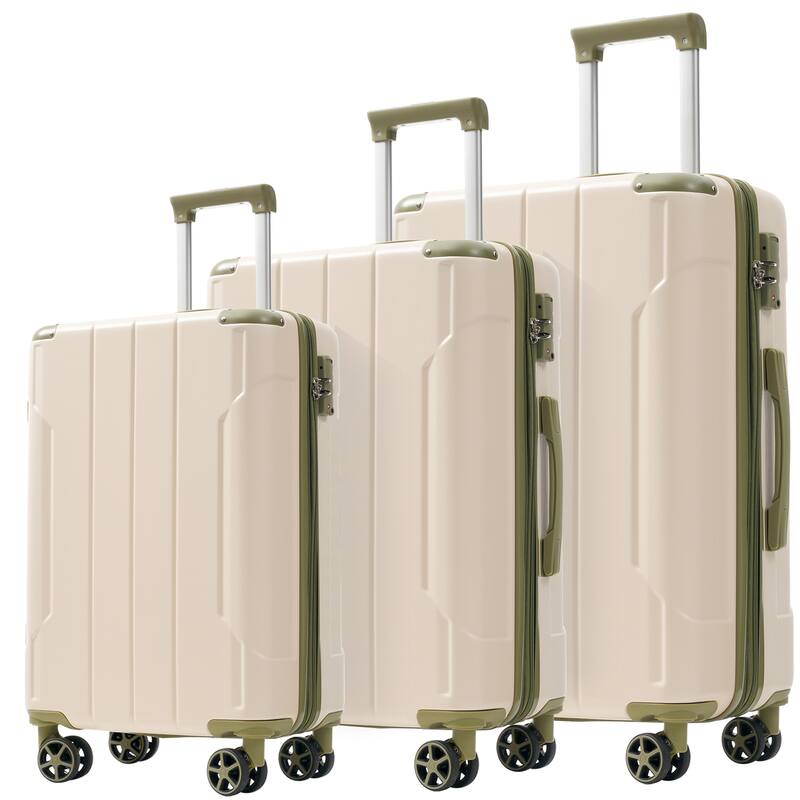 Luggage Sets 3 Piece, Expandable Hard shell ABS Suitcases with Double Spinner and TSA Lock, Suitable for Both Men and Women - White+Green