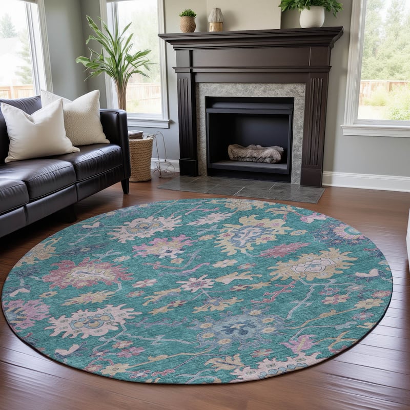 Premium Washable Super Soft Traditional Farmhouse Mayfield Rug - Teal - 8' x 8'