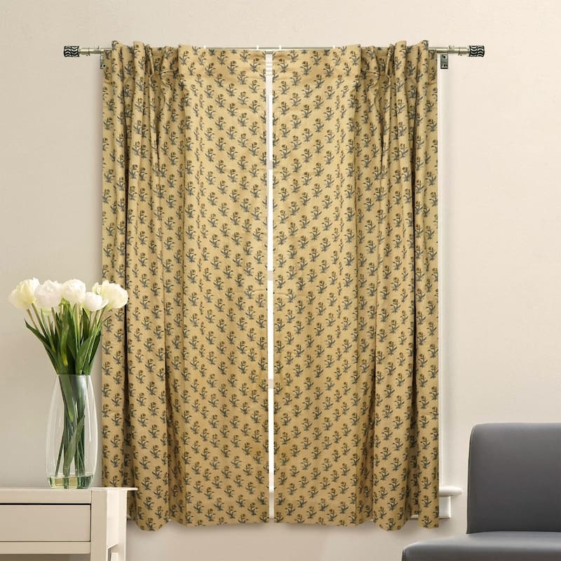 Fabdivine Handmade Block Print Floral Curtain Perfect for Room or Window Décor