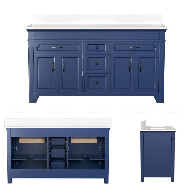 60-Inch Double Sink Bathroom Vanity – Clean Elegant Style in Solid Wood and MDF Blend