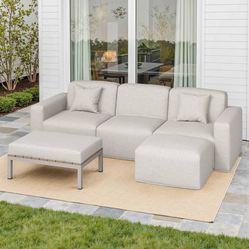 Outdoor No Assembly Patio Conversation Sets with Coffee Table, Ottoman