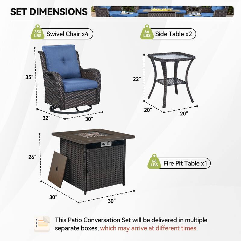 Pocassy 7 Pieces Fire Pit Table with Swivel Chairs Table