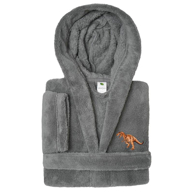 Sweet Kids 100% Polyester SUPER PLUSH Double Brushed Hooded Bathrobe - DINO - S - Grey