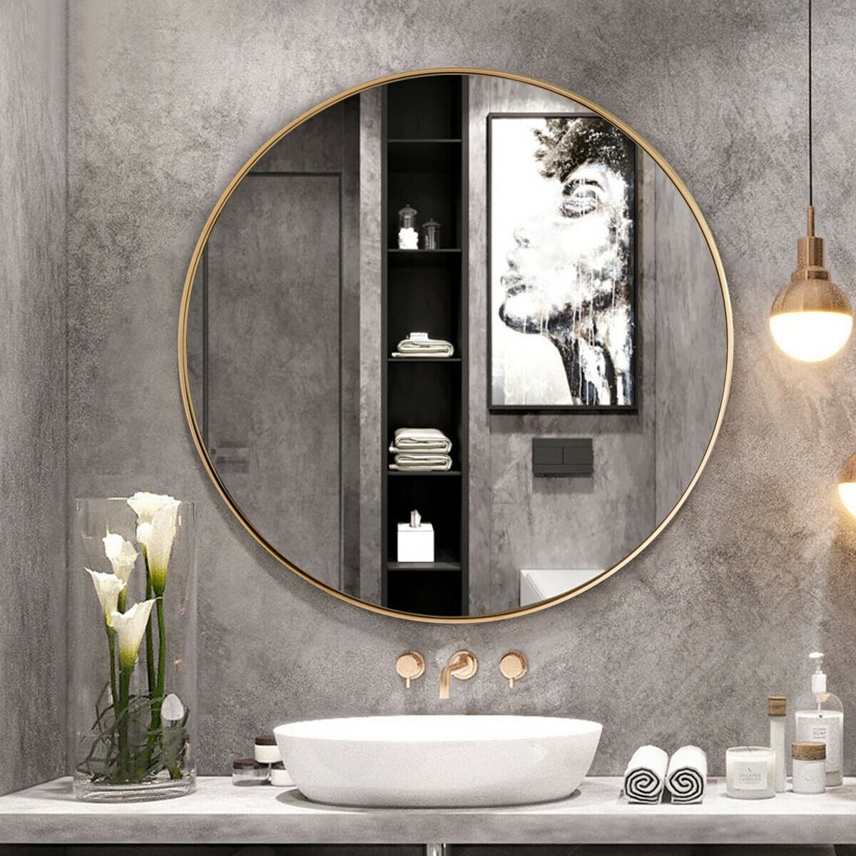 Decor for Living Room Bedroom Entryway Metal Framed Stylish Simplicity XIAOQIAO Bathroom Mirror Brass Gold Hotel Round Mirror 