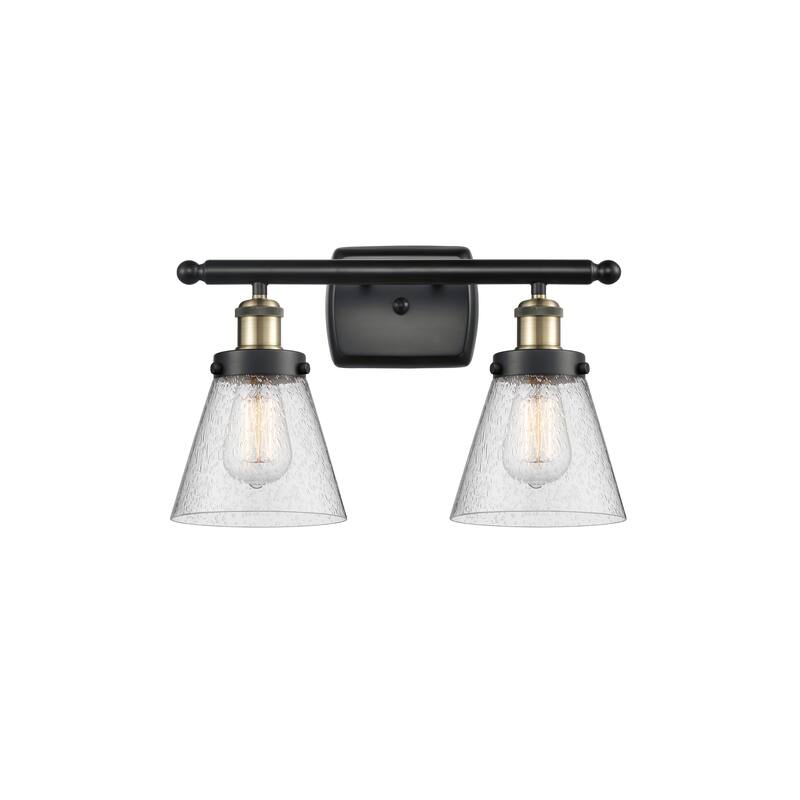 Innovations Lighting Ballston Urban Cone - 2 Light 16" Bath Vanity Light - Black Antique Brass/Seedy