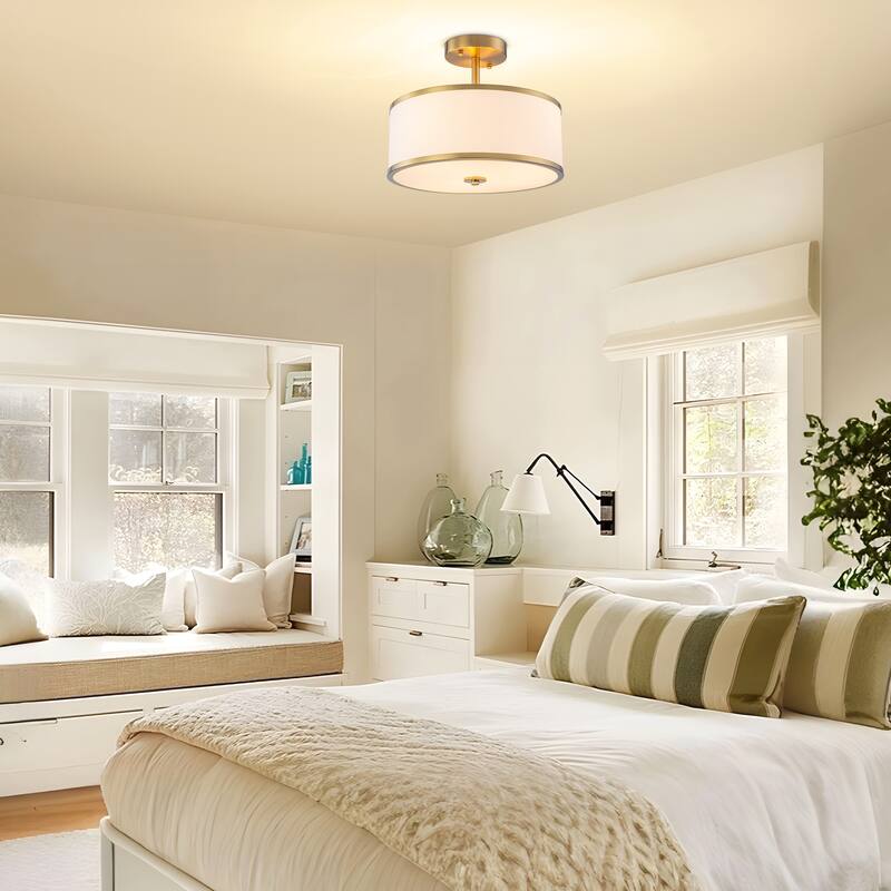 Starsky Modern 3-light Fabric Drum Semi Flush Mount